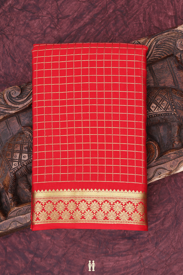 Mysore Silk Saree In Scarlet Red With Checks Design