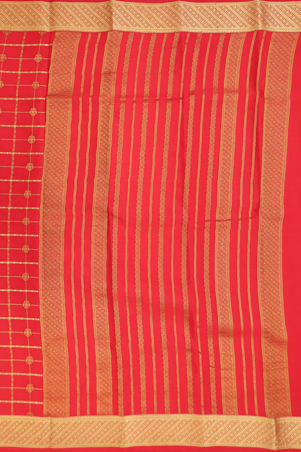 Mysore Silk Saree In Scarlet Red With Checks Design