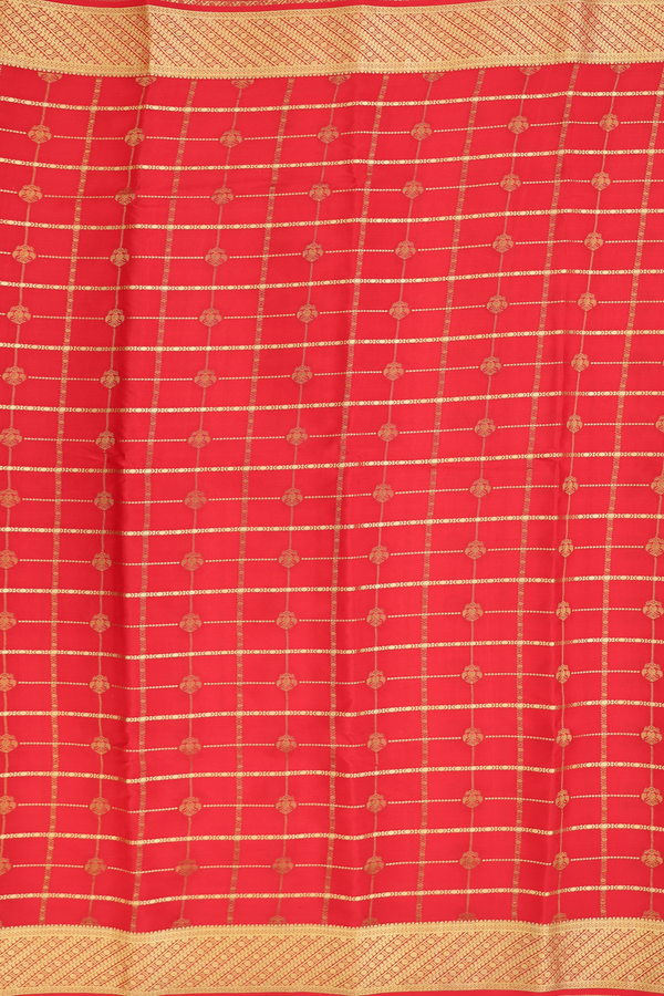 Mysore Silk Saree In Scarlet Red With Checks Design