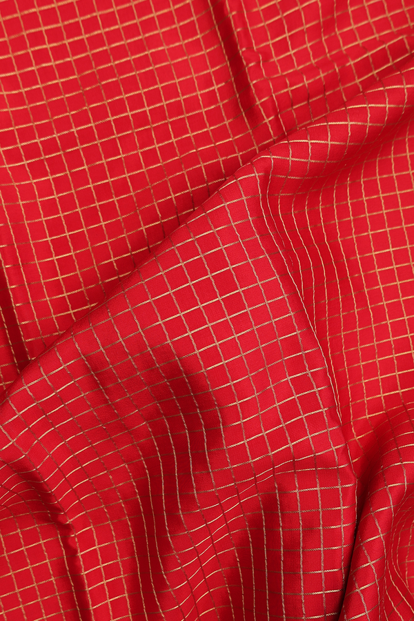 Mysore Silk Saree In Scarlet Red With Checks Design