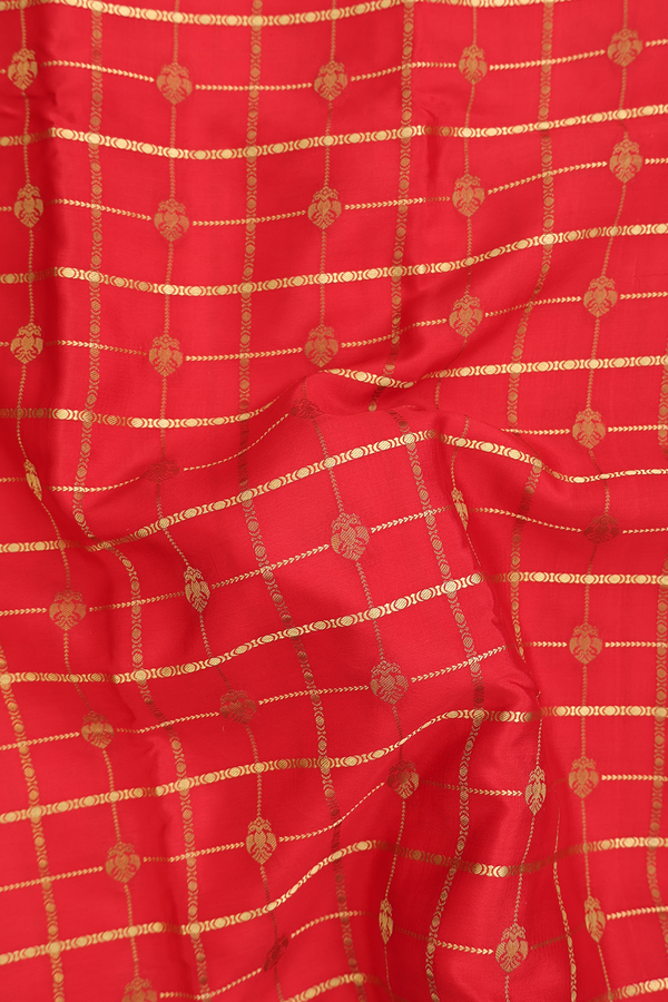 Mysore Silk Saree In Scarlet Red With Checks Design