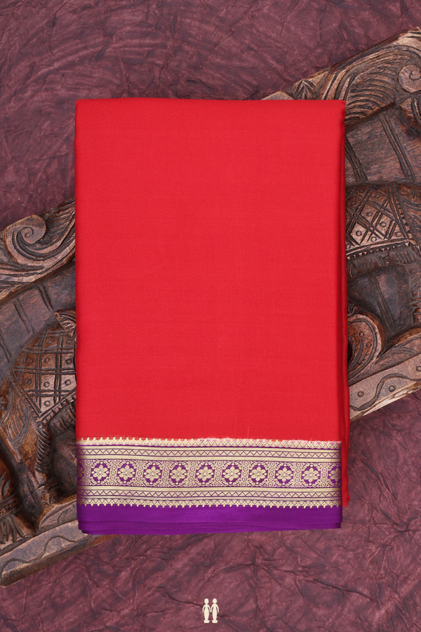 Mysore Silk Saree In Scarlet Red With Contrast Border