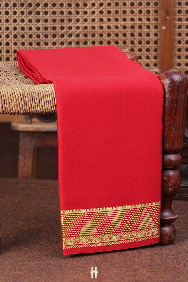 Mysore Silk Saree In Scarlet Red With Contrast Border