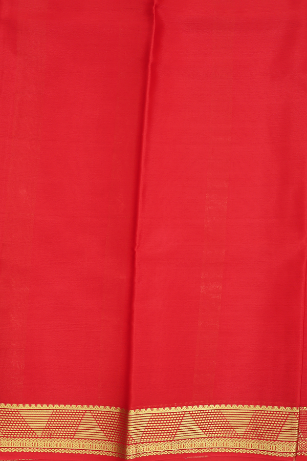 Mysore Silk Saree In Scarlet Red With Contrast Border
