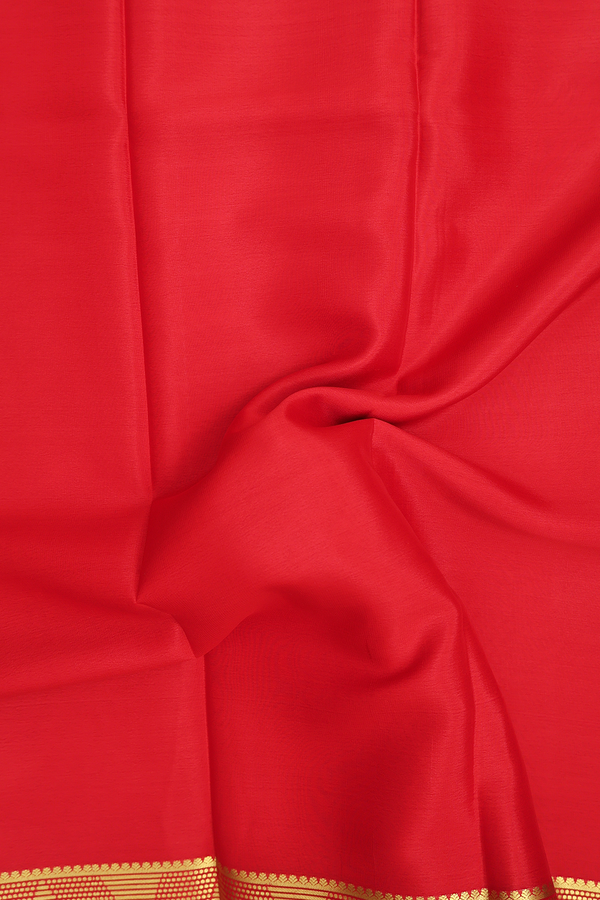Mysore Silk Saree In Scarlet Red With Contrast Border