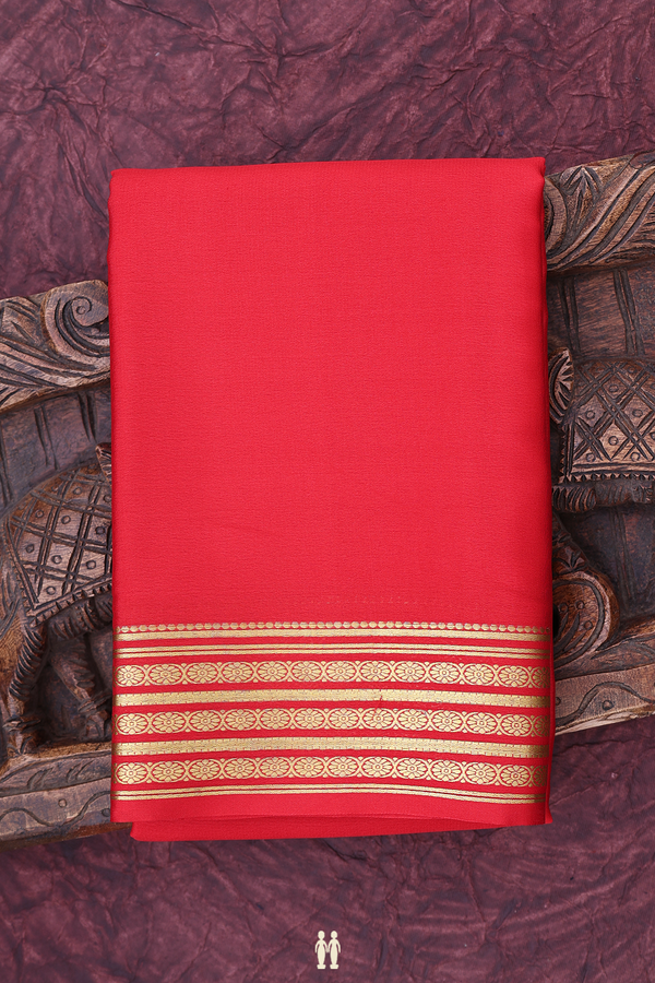 Mysore Silk Saree In Scarlet Red With Zari Border
