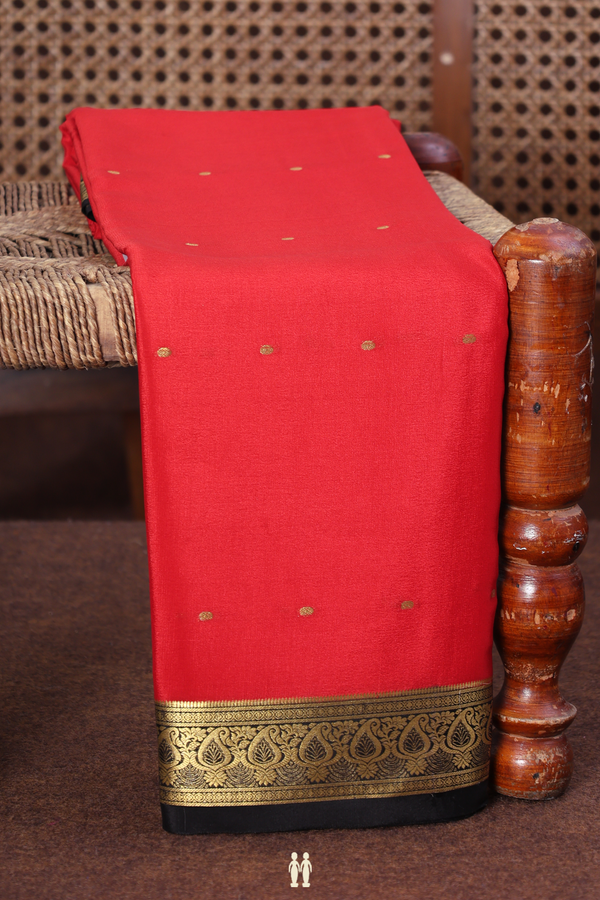 Mysore Silk Saree In Scarlet Red With Zari Buttas