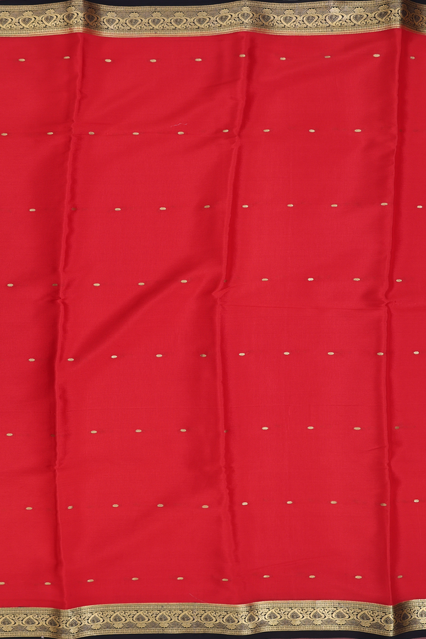 Mysore Silk Saree In Scarlet Red With Zari Buttas
