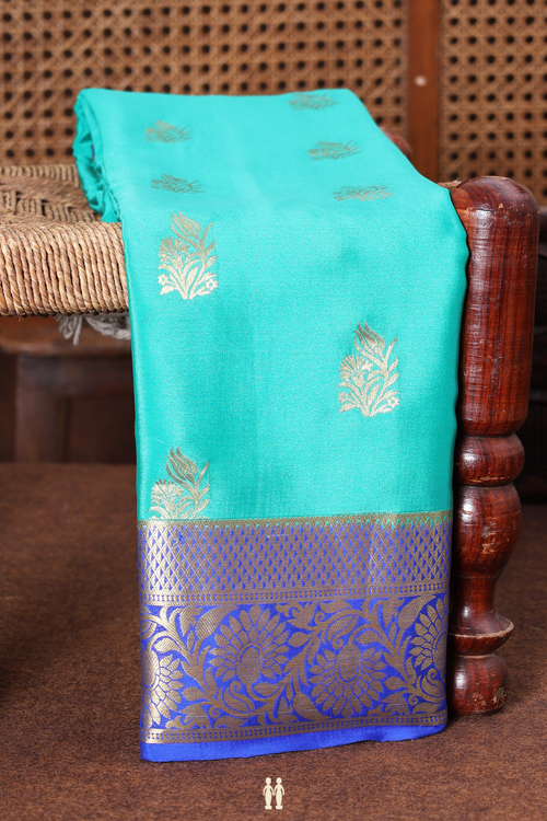 Mysore Silk Saree In Sea Green With Floral Buttas