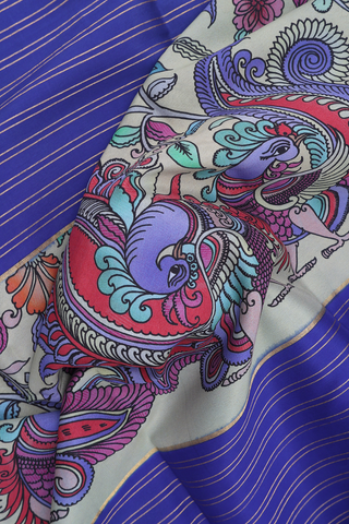 Mysore Silk Saree In Shades Of Blue With Stripes Design