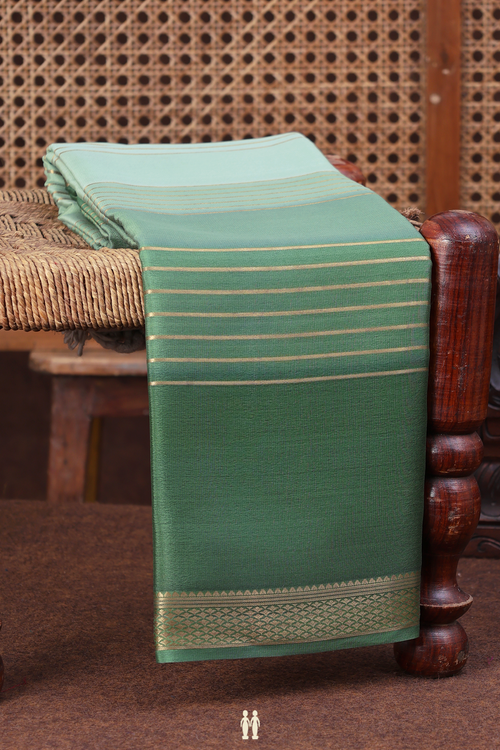 Mysore Silk Saree In Shades Of Green With Stripes Design