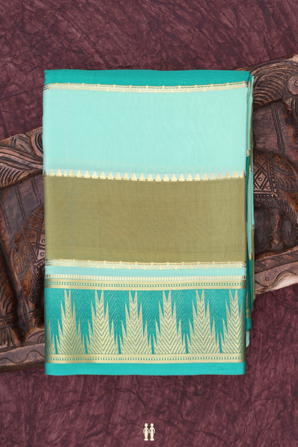 Mysore Silk Saree In Shades Of Green With Stripes Design