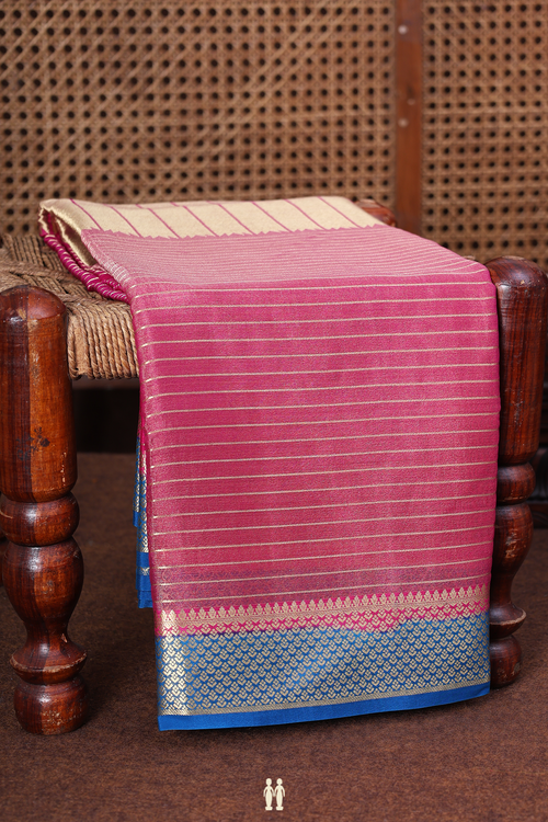 Mysore Silk Saree In Shades Of Pink With Stripes Design