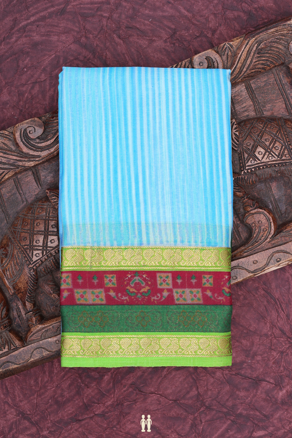Mysore Silk Saree In Sky Blue With Stripes Design