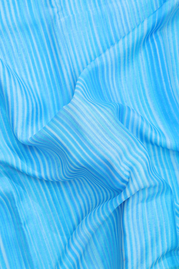 Mysore Silk Saree In Sky Blue With Stripes Design
