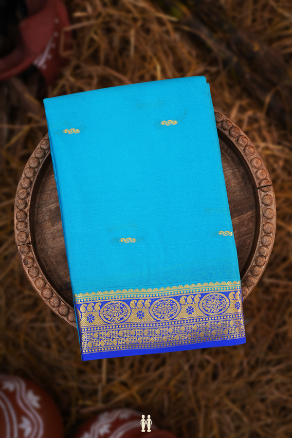 Mysore Silk Saree In Sky Blue With Zari Buttis