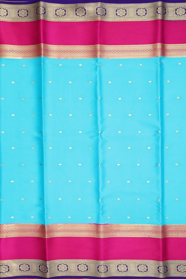 Mysore Silk Saree In Sky Blue With Zari Buttis