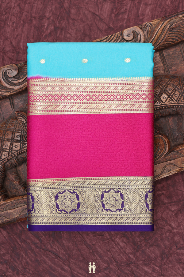 Mysore Silk Saree In Sky Blue With Zari Buttis