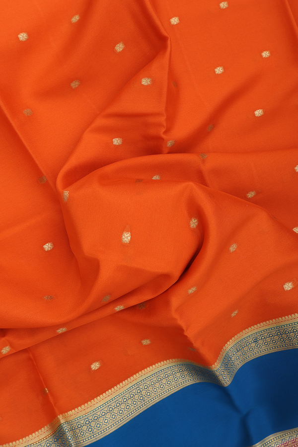 Mysore Silk Saree In Spiced Orange With Floral Buttis