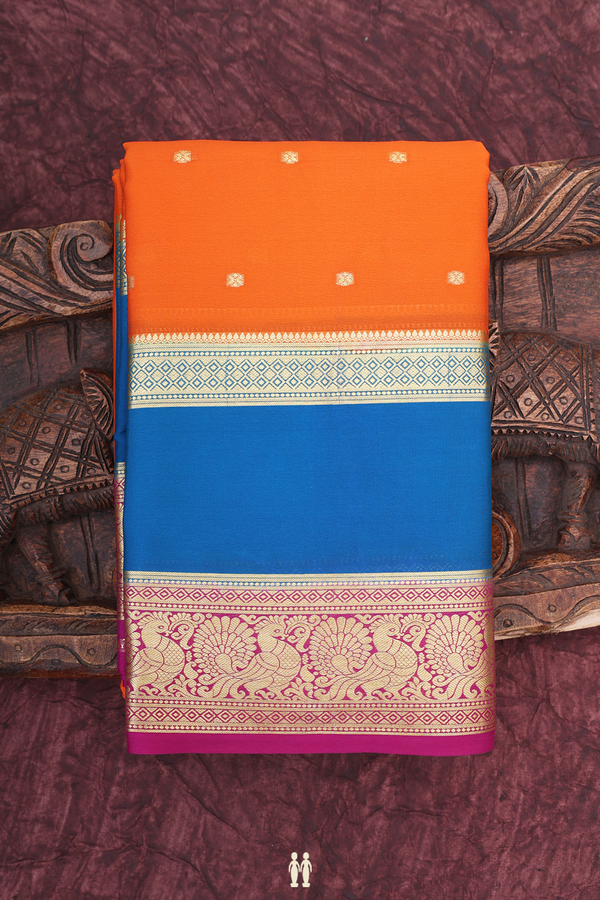 Mysore Silk Saree In Spiced Orange With Floral Buttis
