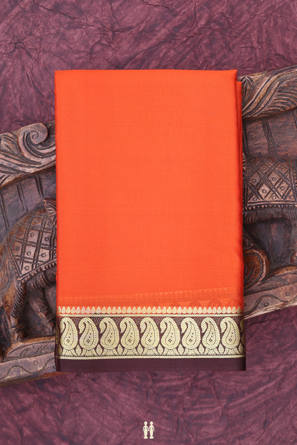 Mysore Silk Saree In Spiced Orange With Contrast Border
