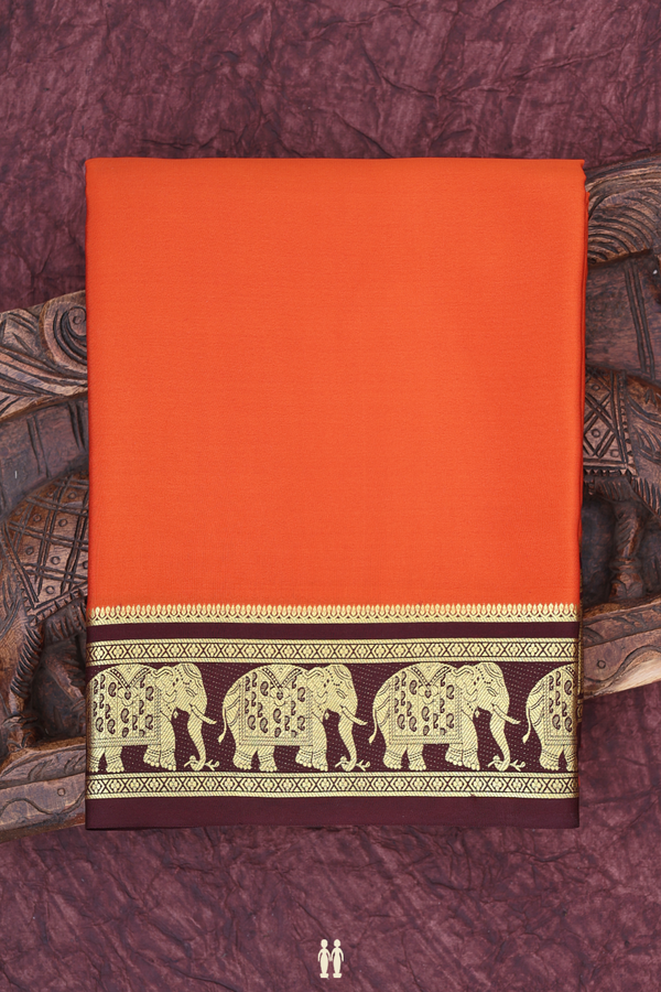 Mysore Silk Saree In Spiced Orange With Contrast Border