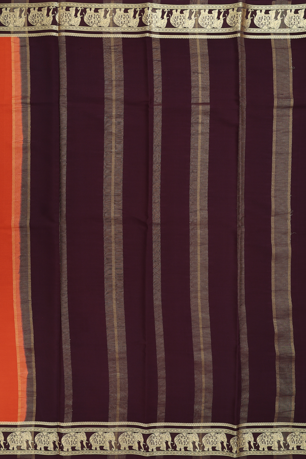 Mysore Silk Saree In Spiced Orange With Contrast Border