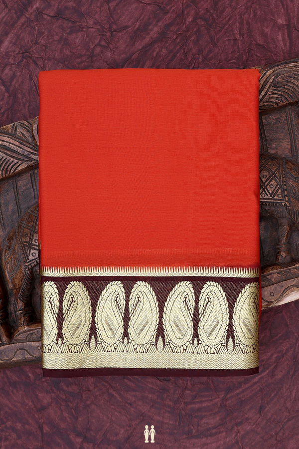 Mysore Silk Saree In Spiced Orange With Paisley Border