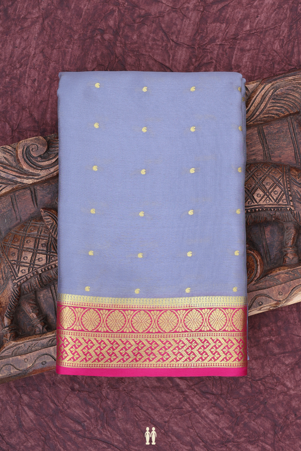 Mysore Silk Saree In Steel Blue With Zari Buttis