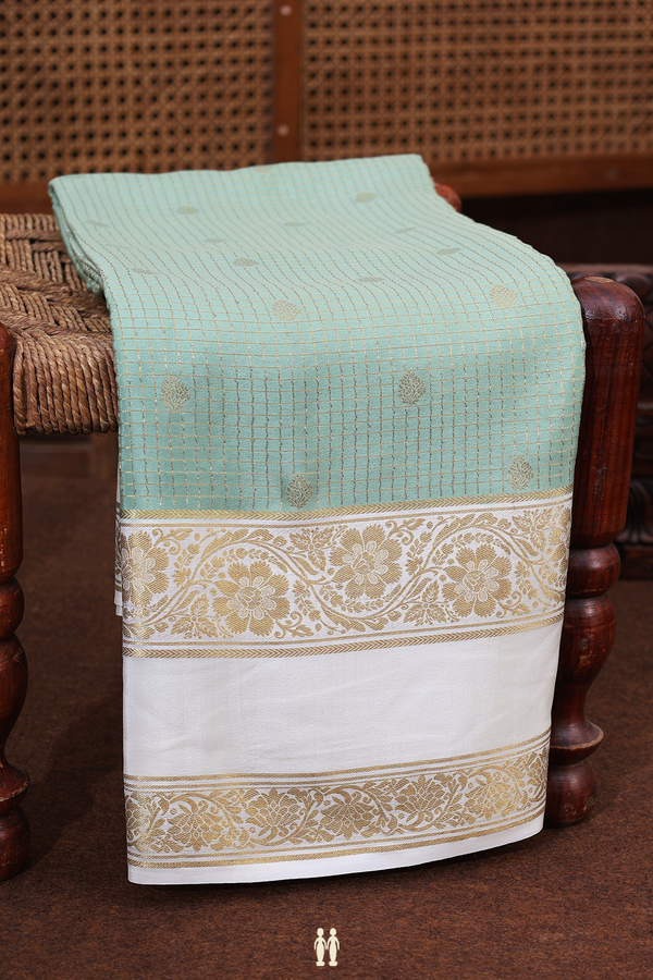 Mysore Silk Saree In Stone Green With Checks Design