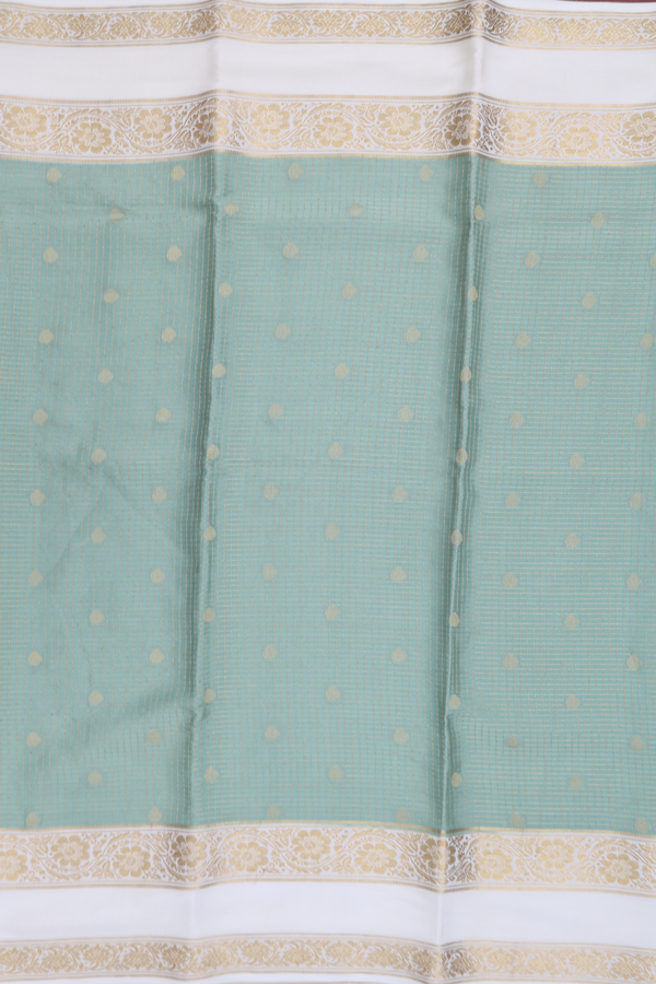 Mysore Silk Saree In Stone Green With Checks Design