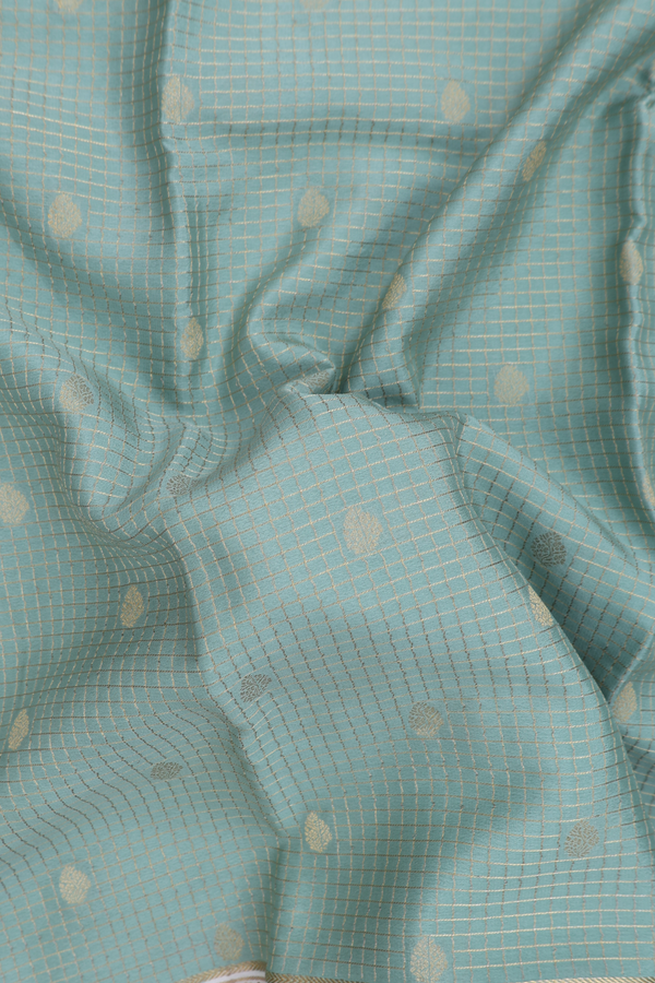 Mysore Silk Saree In Stone Green With Checks Design