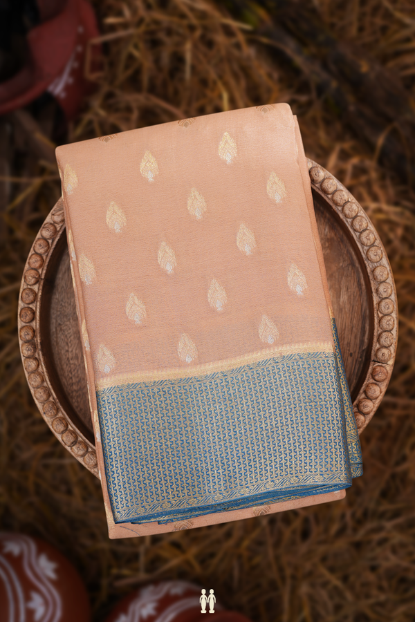 Mysore Silk Saree In Tan Brown With Zari Buttas