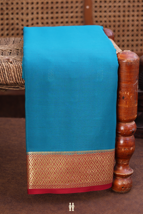 Mysore Silk Saree In Teal Blue With Contrast Border