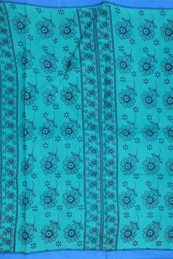 Sungudi Cotton Saree In Teal Green With Printed Design