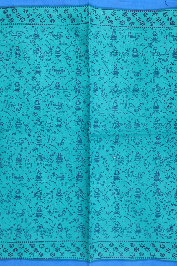 Sungudi Cotton Saree In Teal Green With Printed Design