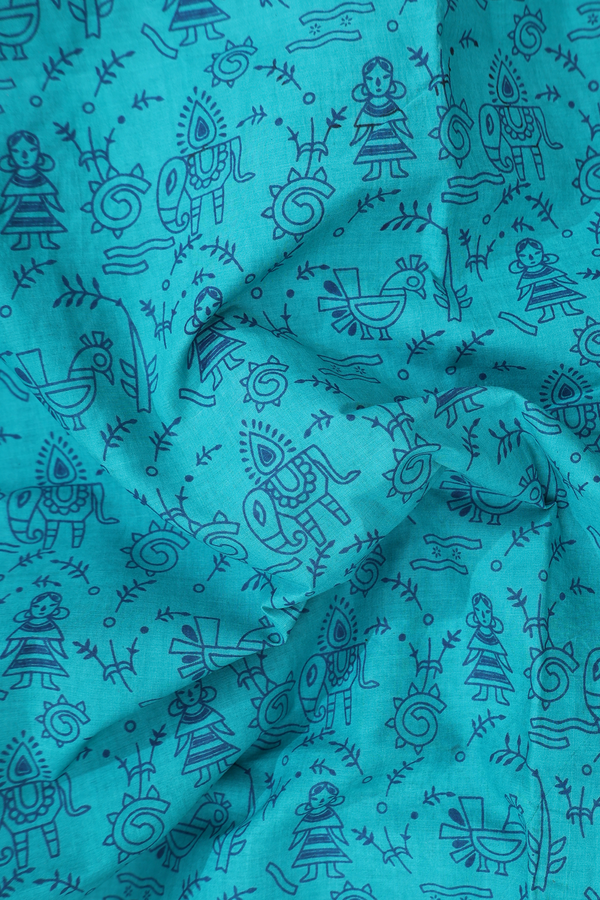 Sungudi Cotton Saree In Teal Green With Printed Design