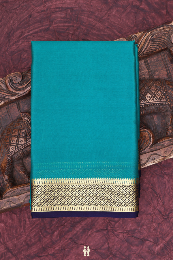 Mysore Silk Saree In Plain Teal Green With Contrast Border
