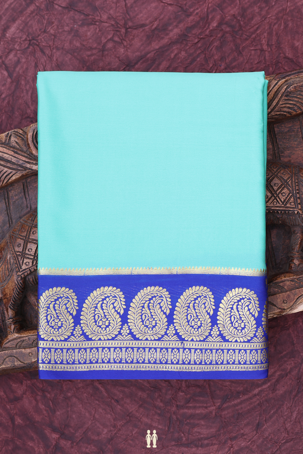 Mysore Silk Saree In Tiffany Blue With Contrast Border