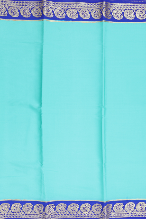 Mysore Silk Saree In Tiffany Blue With Contrast Border