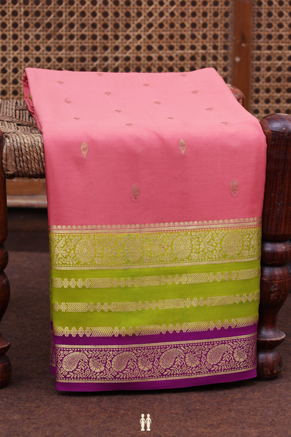 Mysore Silk Saree In Tulip Pink With Zari Buttas
