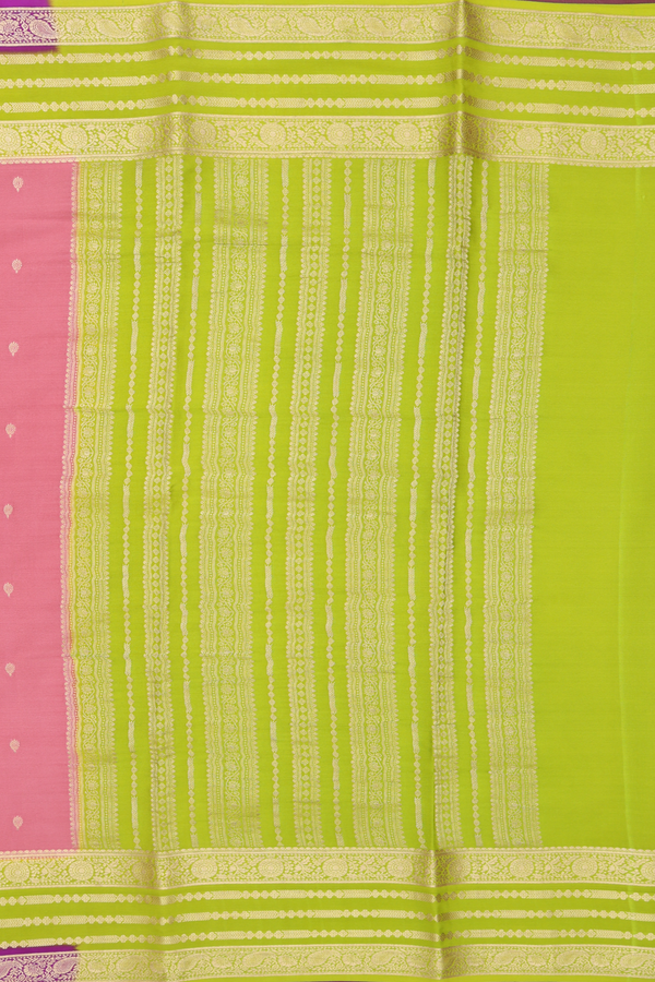 Mysore Silk Saree In Tulip Pink With Zari Buttas