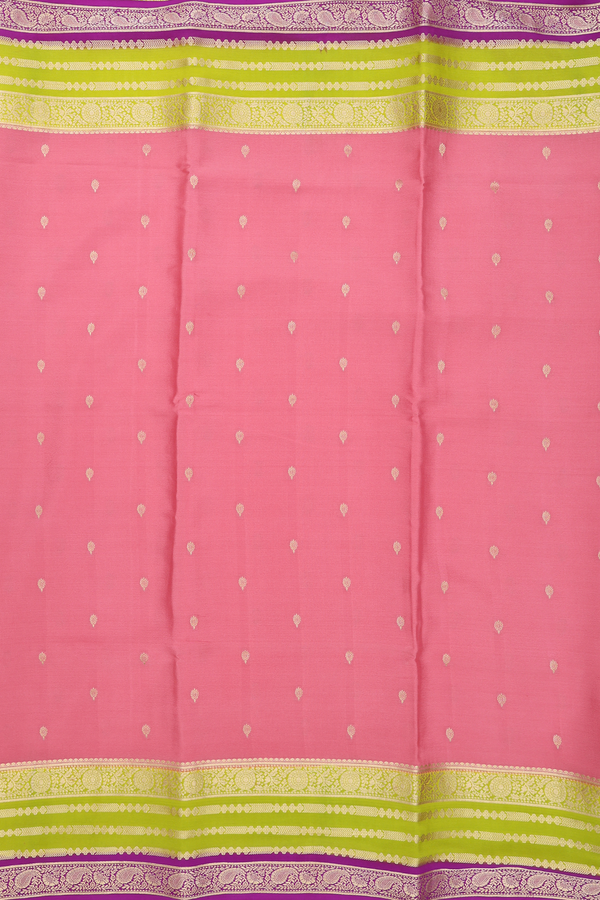 Mysore Silk Saree In Tulip Pink With Zari Buttas