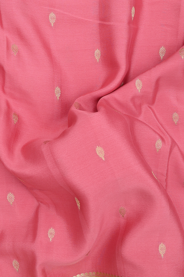 Mysore Silk Saree In Tulip Pink With Zari Buttas