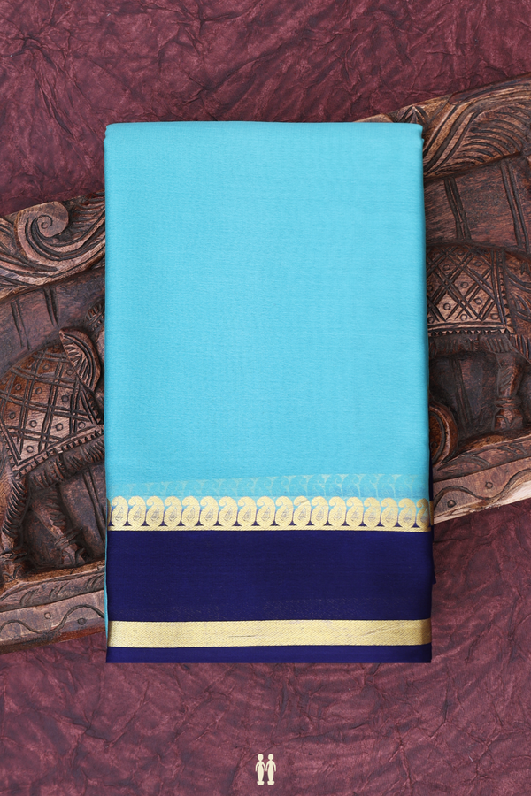 Mysore Silk Saree In Turkish Blue With Paisley Border