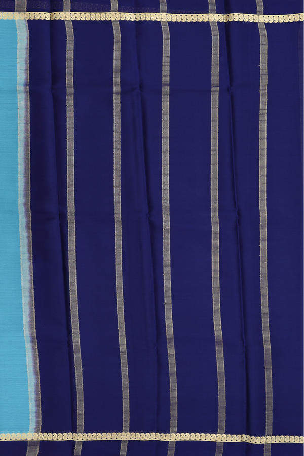 Mysore Silk Saree In Turkish Blue With Paisley Border