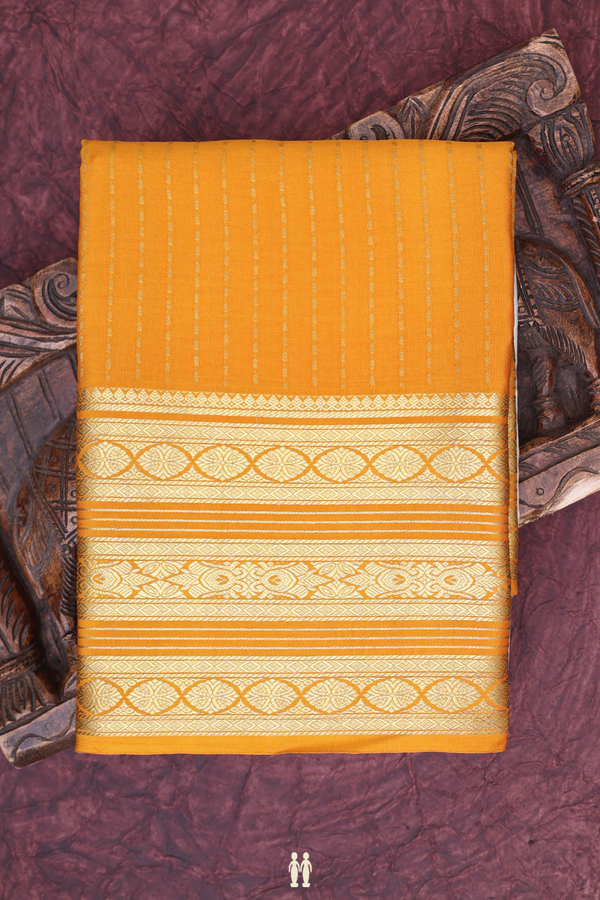 Mysore Silk Saree In White And Mustard With Paisley Buttas