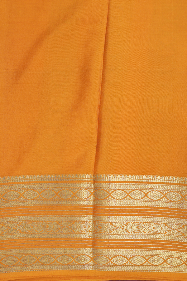 Mysore Silk Saree In White And Mustard With Paisley Buttas