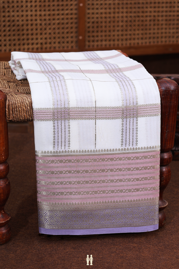 Mysore Silk Saree In White With Checks Design