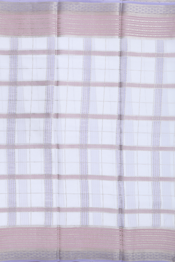 Mysore Silk Saree In White With Checks Design